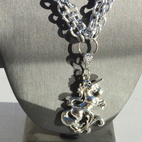 Silver Unicorn Pendant Cable Chain Necklace Long - Picture 2 of 6